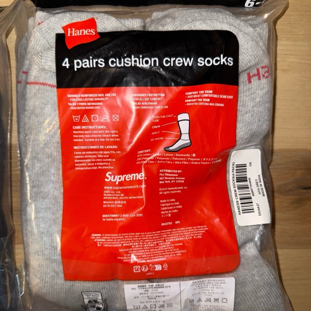 Hanes X Supreme Gray Cushion Crew Socks - 4 Pairs - Picture 2 of 2